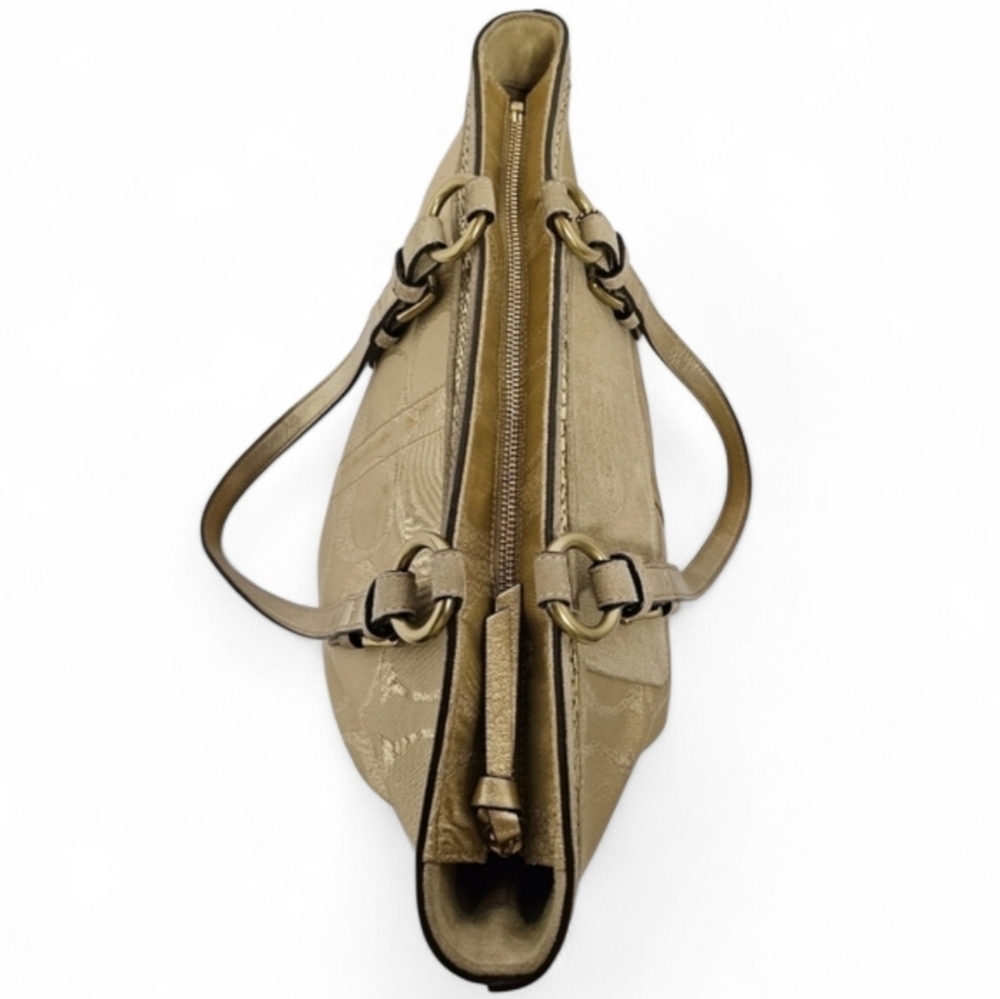 Coach Signature F06J-10390 Beaded Tote Bag In Canvas And Suede In Gold And Tan - Picture 11 of 15